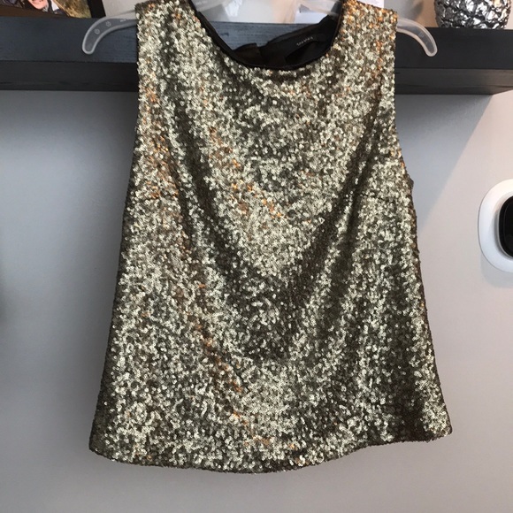 Tahari gold sequin zip back sleeveless top S - Picture 3 of 5